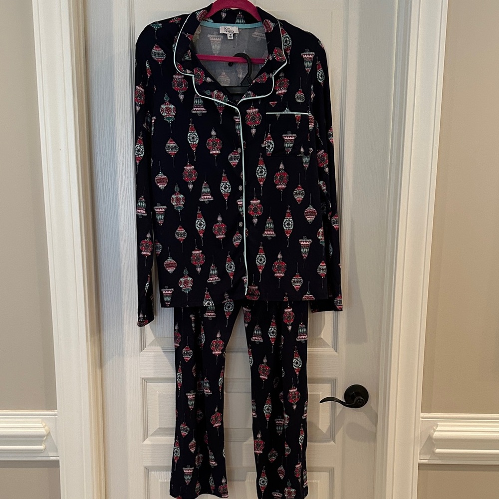 Kim Rogers Navy Pajama Set with Festive Ornaments